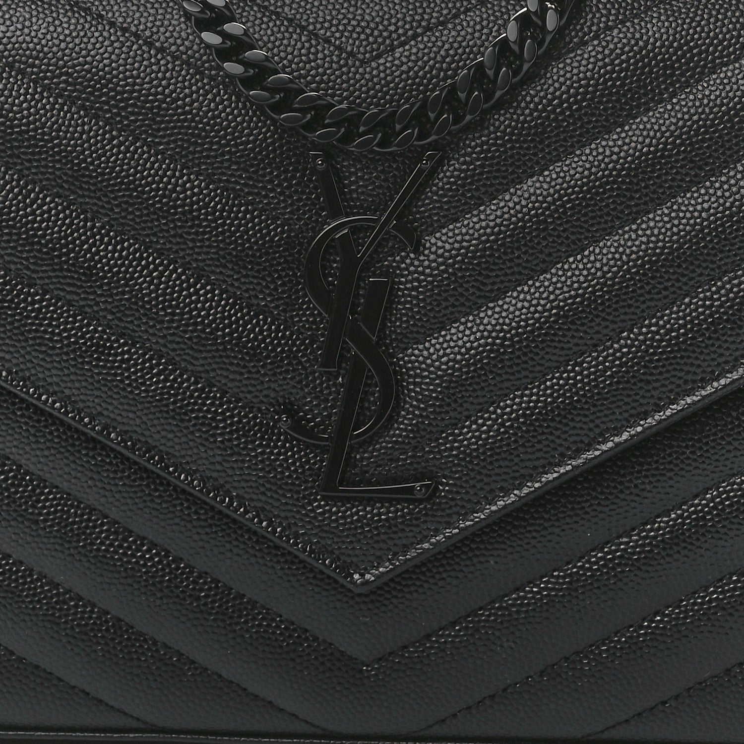 Saint Laurent Grain De Poudre Matelasse Chevron Monogram Monochrome Chain Wallet Black 8 of 11