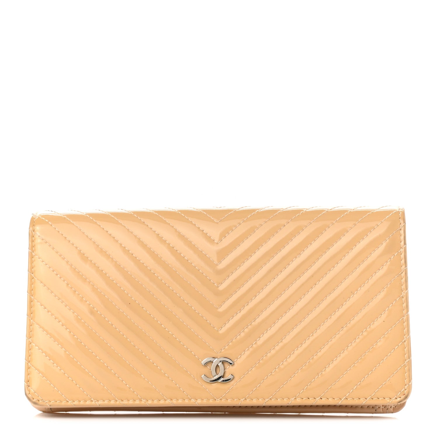 Chanel Patent Chevron Quilted Yen Wallet Beige 1 of 11