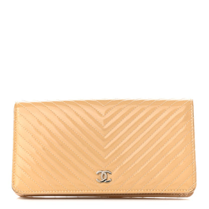 Chanel Patent Chevron Quilted Yen Wallet Beige 1 of 11
