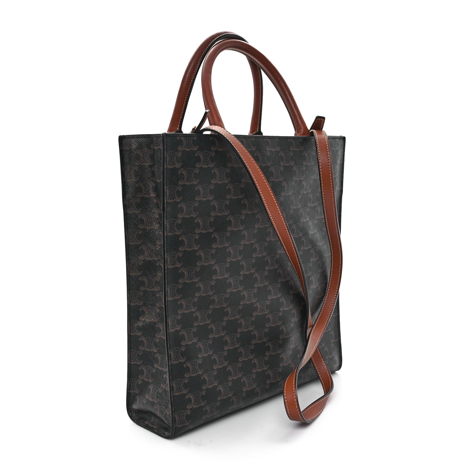 Celine Triomphe Canvas Calfskin Small Vertical Cabas Tan 3 of 12