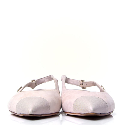 Chanel Suede Grosgrain Pearl Cap Toe CC Slingback 36 Pink 3 of 6