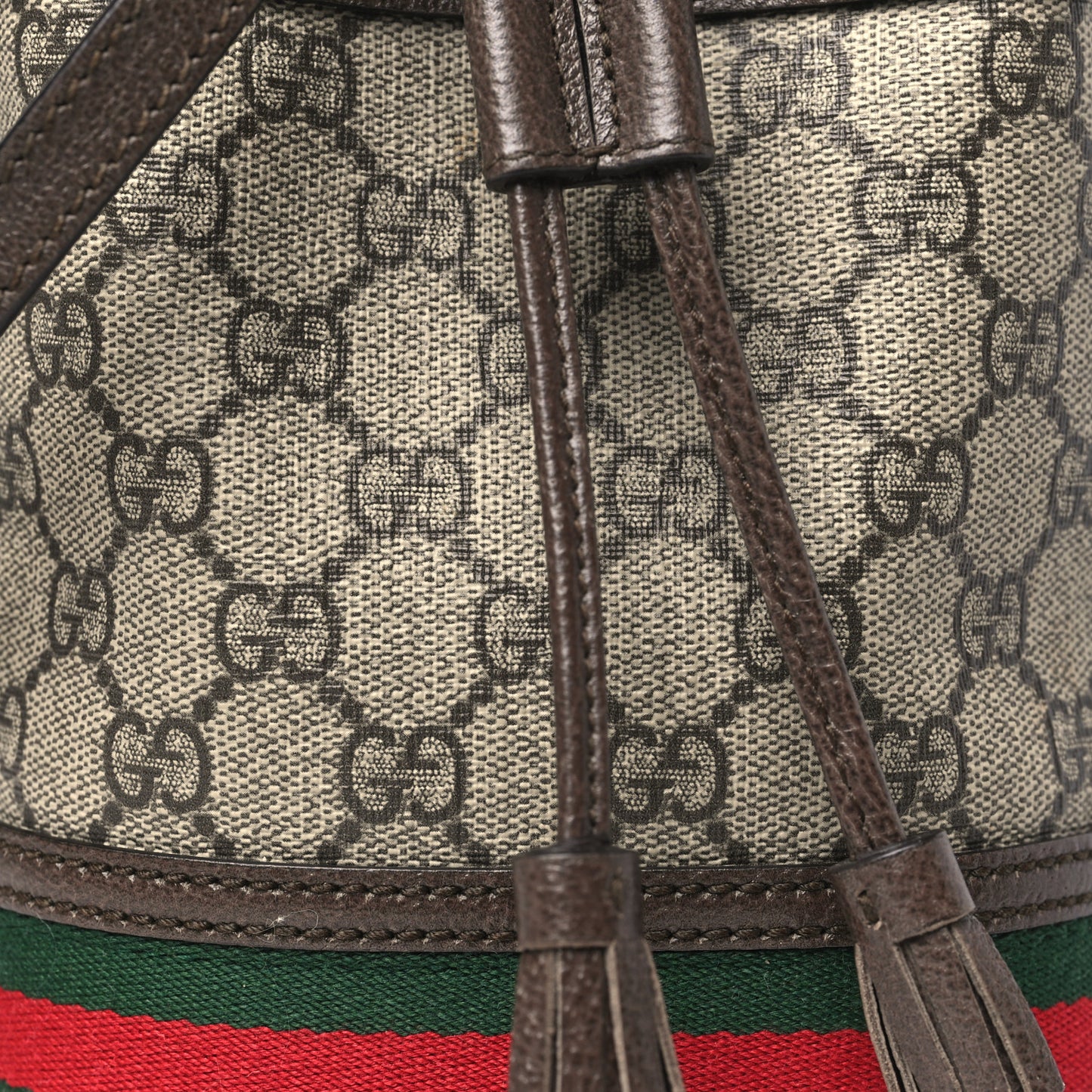 GG Supreme Monogram Web Mini Ophidia Bucket Bag Brown