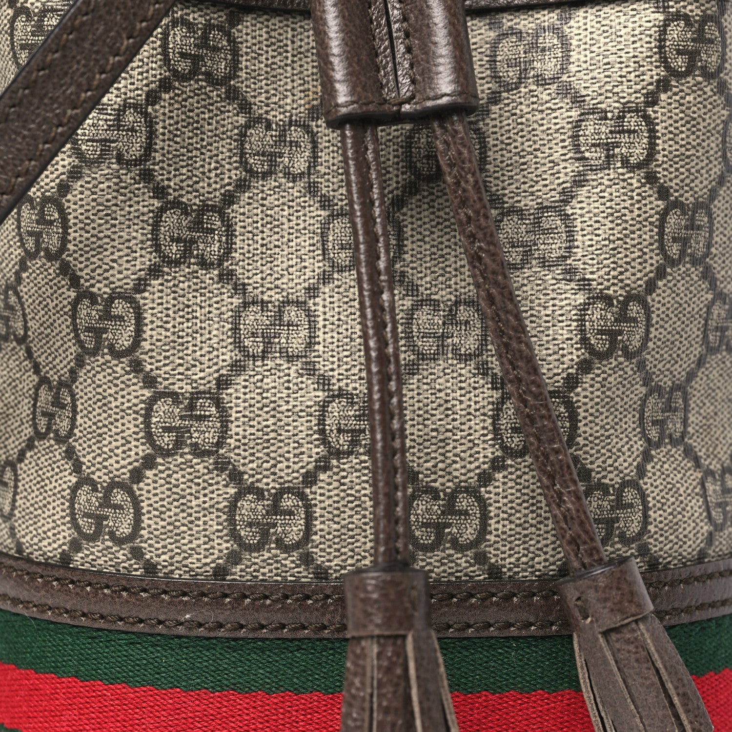 Gucci GG Supreme Monogram Web Mini Ophidia Bucket Bag Brown 8 of 12