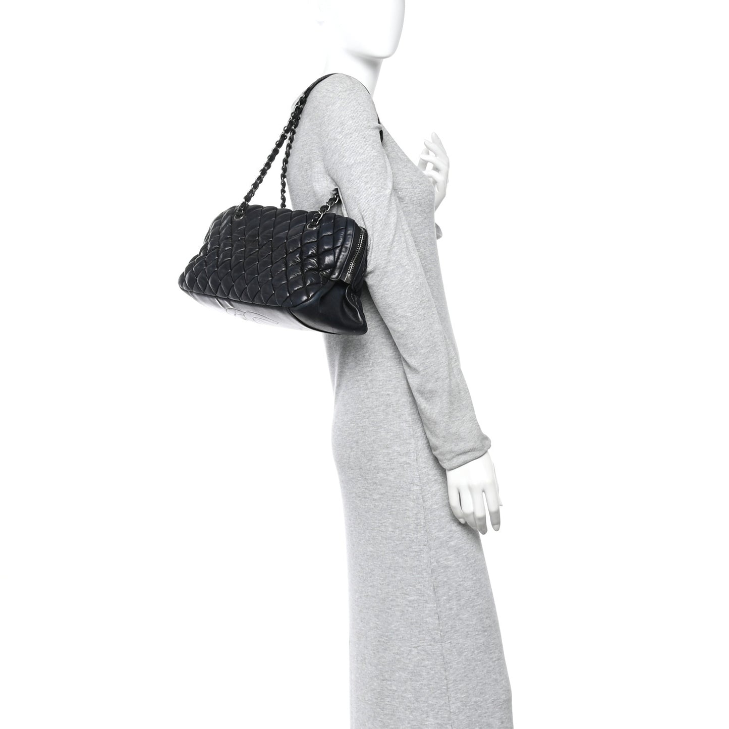 Lambskin Bubble Quilt Small Double Bowling Bag Black