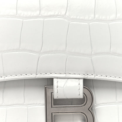 Balenciaga Shiny Calfskin Crocodile Embossed Small Hourglass Evening Chain Bag White 7 of 11