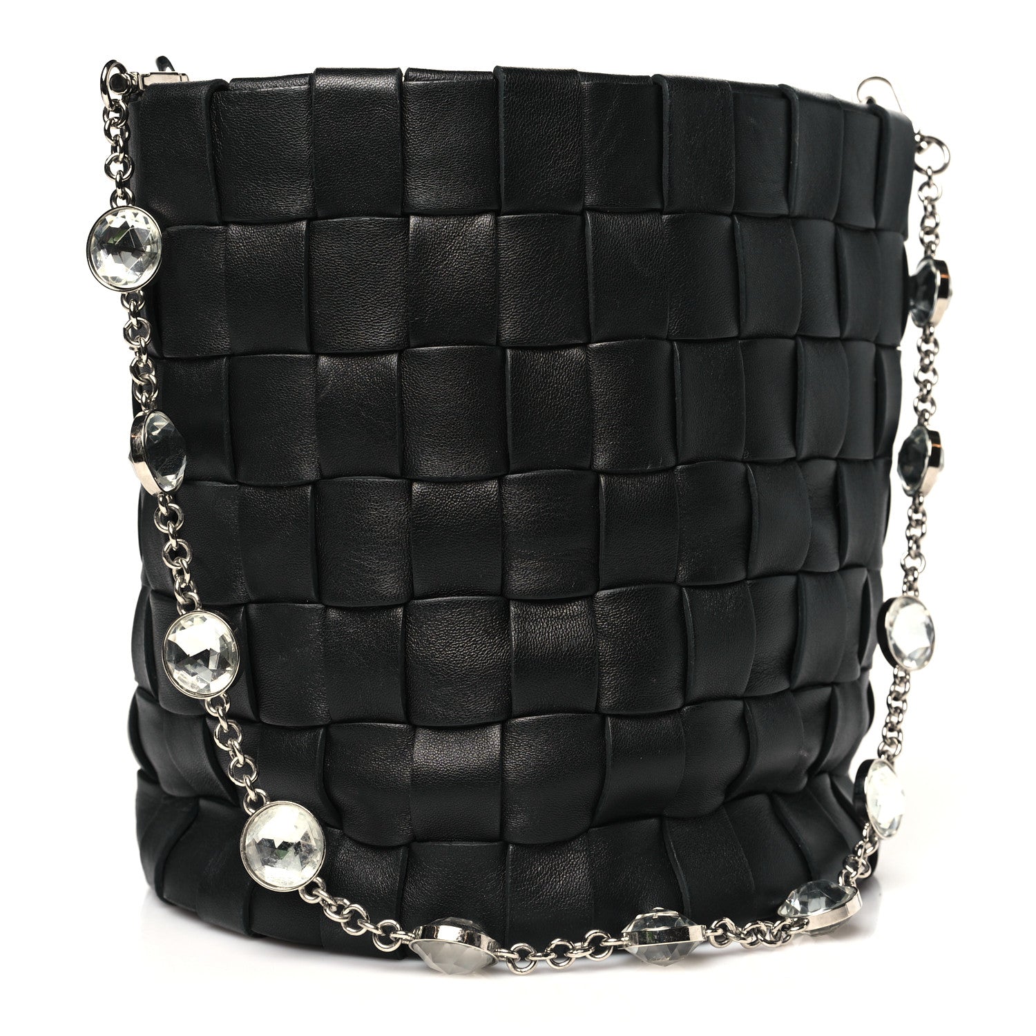 Miu Miu Nappa Woven Crystal Chain Bucket Bag Black 3 of 10