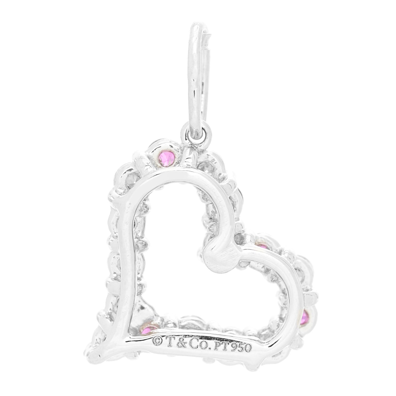 Tiffany Platinum Diamond Pink Sapphire Mini Heart Charm 3 of 5
