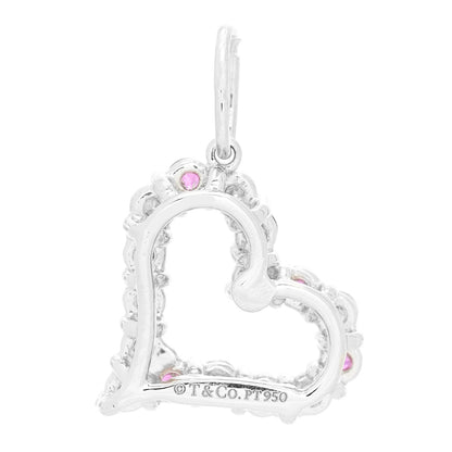 Tiffany Platinum Diamond Pink Sapphire Mini Heart Charm 3 of 5