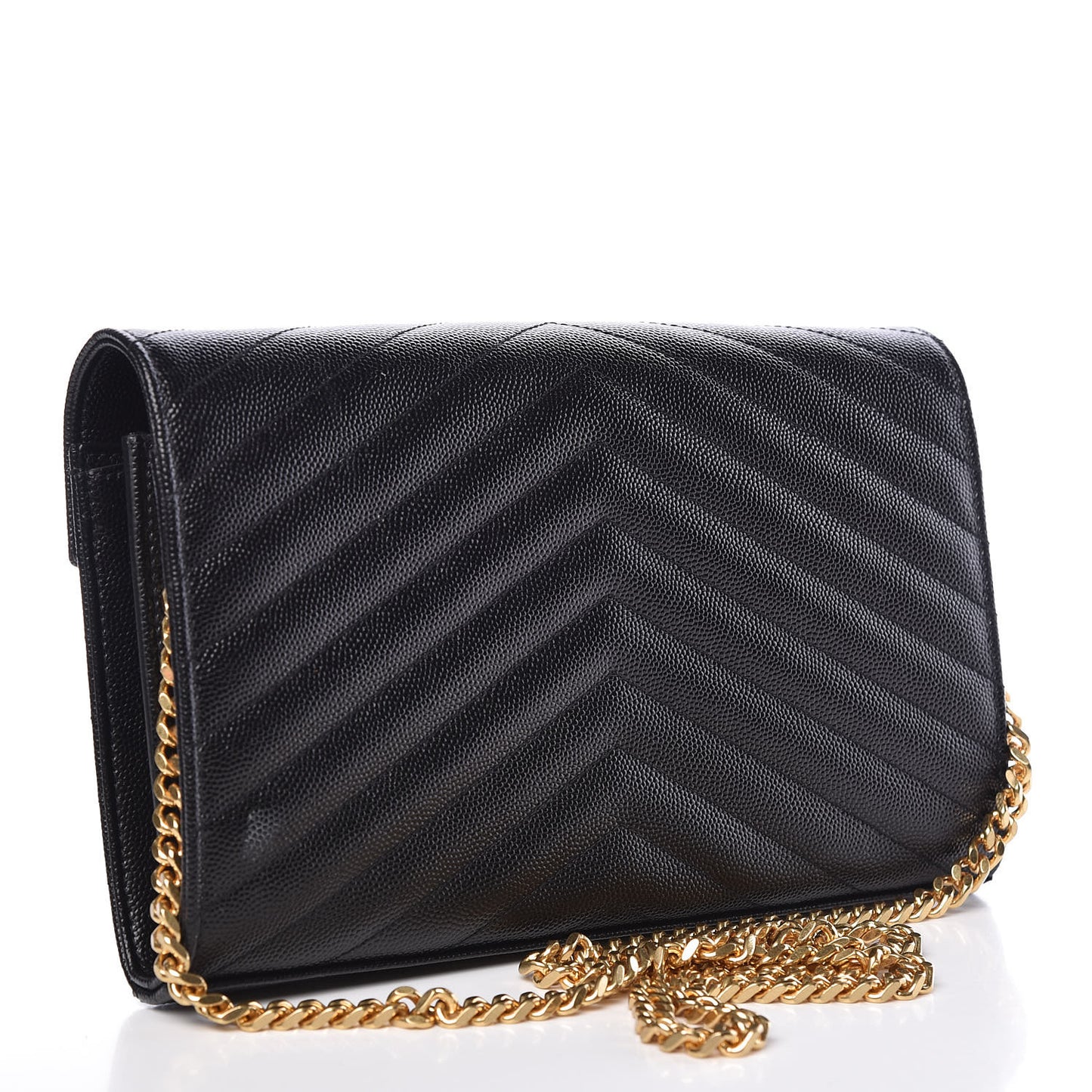 Grain De Poudre Matelasse Chevron Monogram Chain Wallet Black