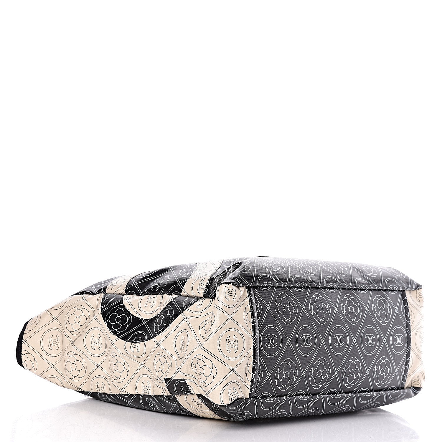 Chanel Coated Canvas Camellia Medium Shopping Tote Black Beige 4 of 14