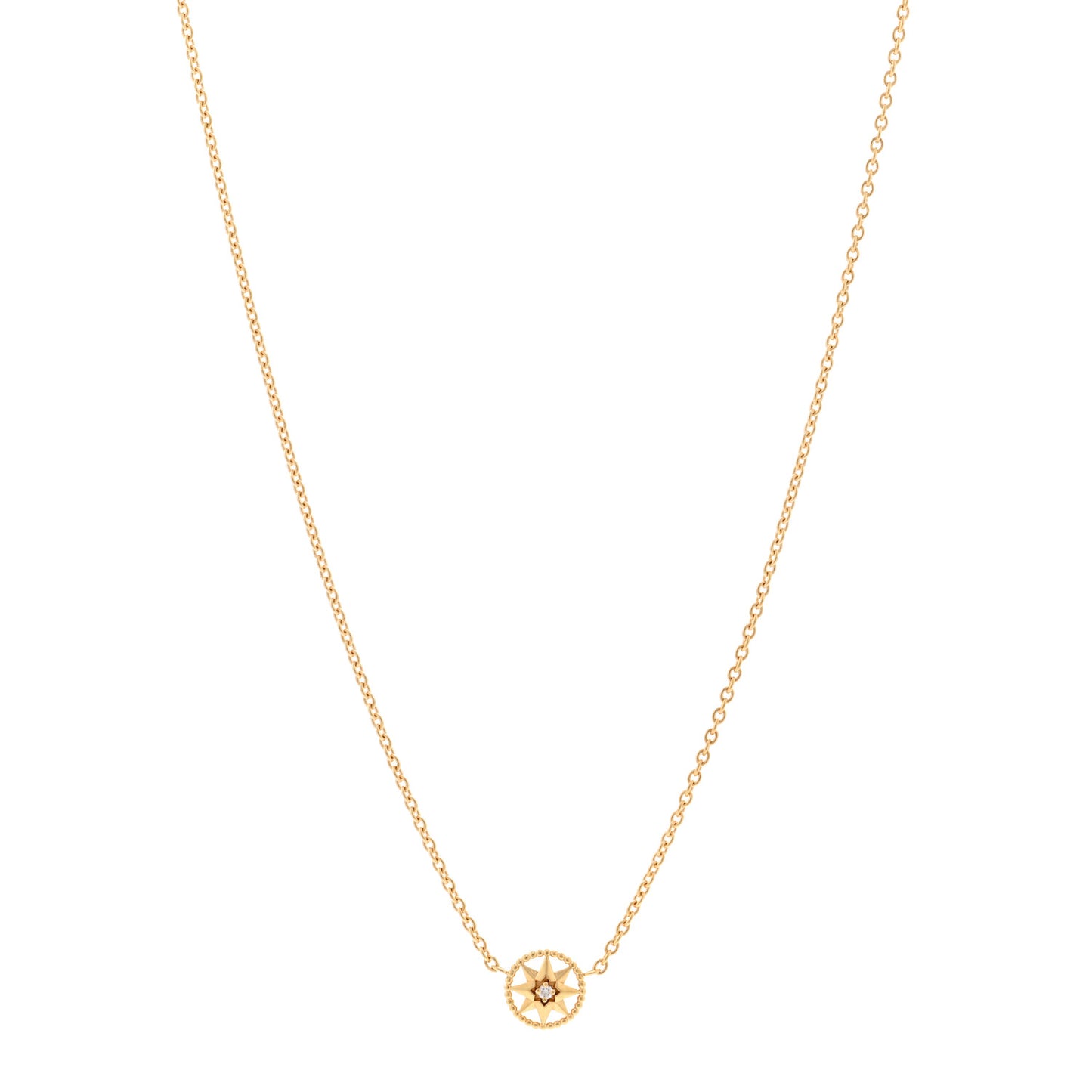 18K Yellow Gold Diamond Mini Rose Des Vents Necklace