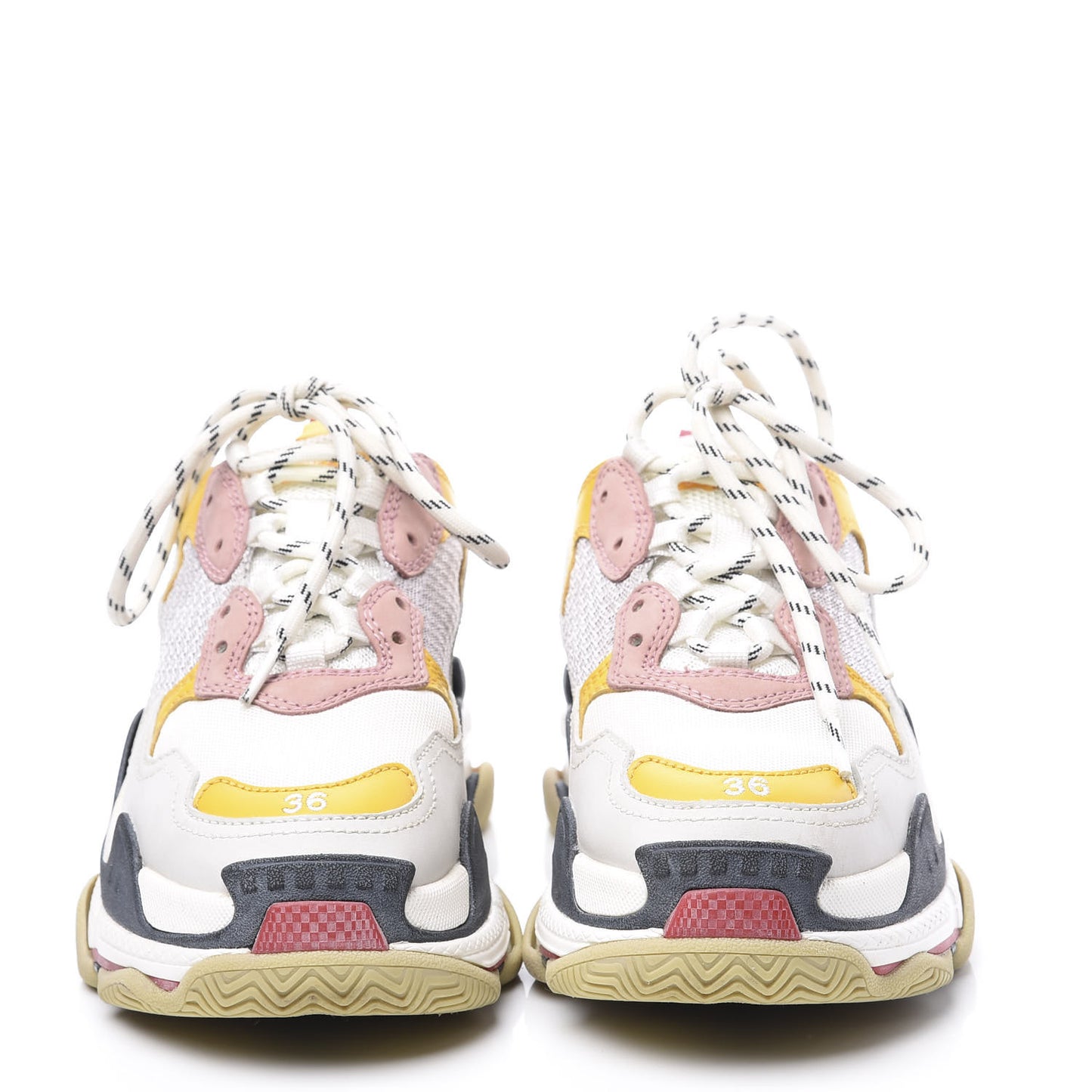 Mesh Nubuck Womens Triple S Sneakers 36 White Gris Jaune Rose