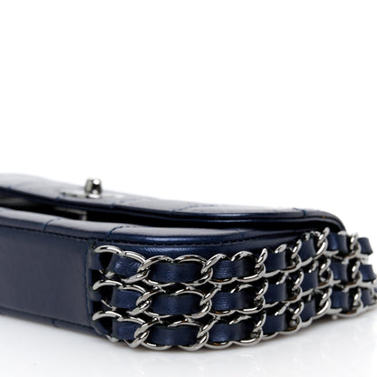 Chanel Lambskin Chocolate Bar Quilted 3 Chain Flap Navy Blue 11 of 12