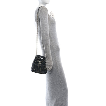 Chanel Lambskin Studded Chevron Quilted Small Stud Wars Drawstring Bag Black 3 of 10