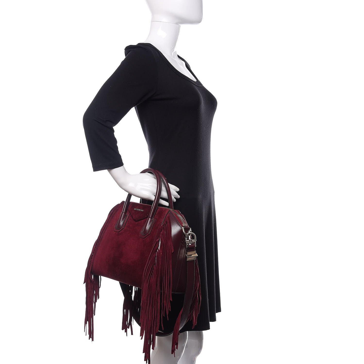 Givenchy Calfskin Suede Small Fringe Antigona Burgundy 3 of 13