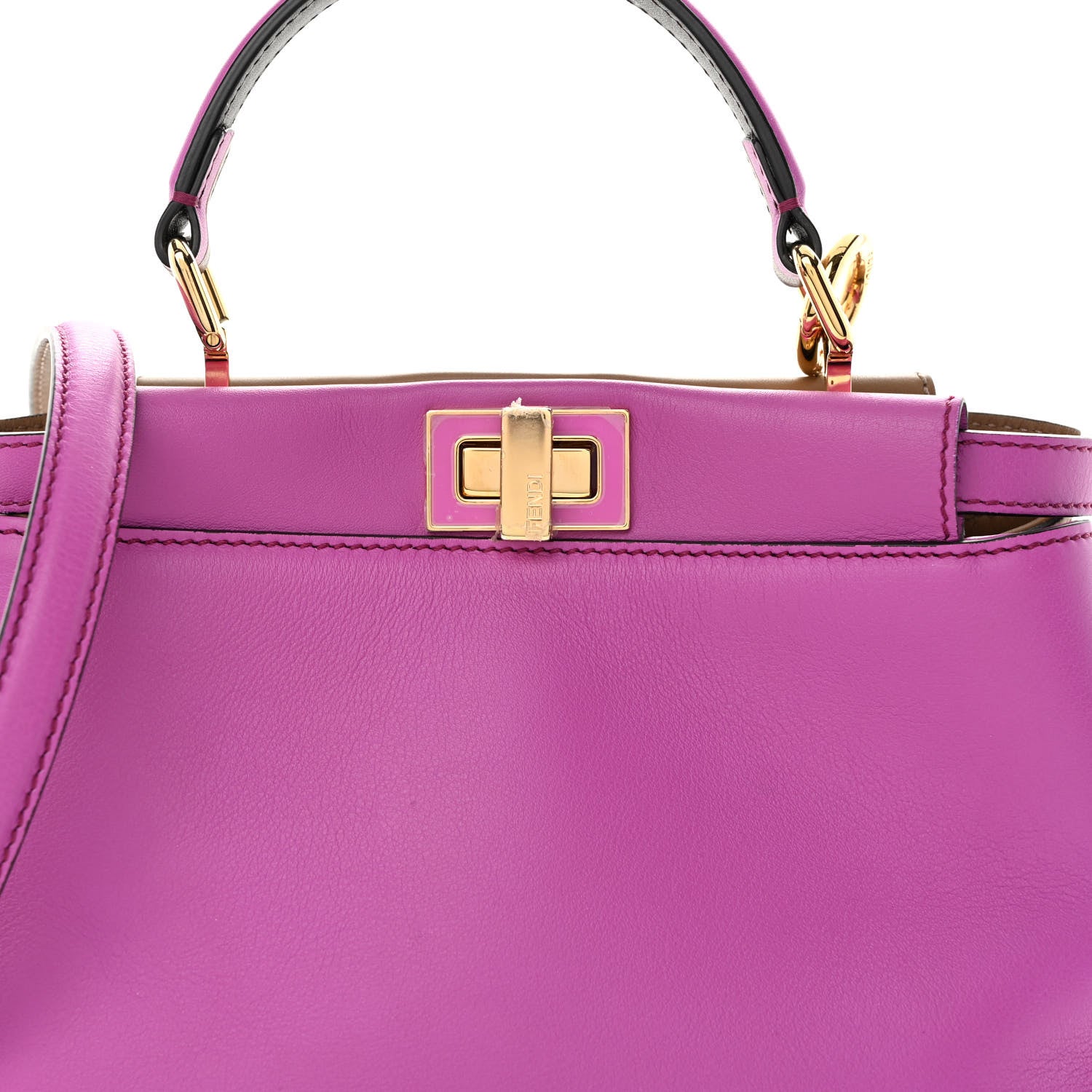 Fendi Vitello Seta Nappa Plexiglass Bi-Color Mini Peekaboo Iconic Satchel Bouganville Sand 8 of 11
