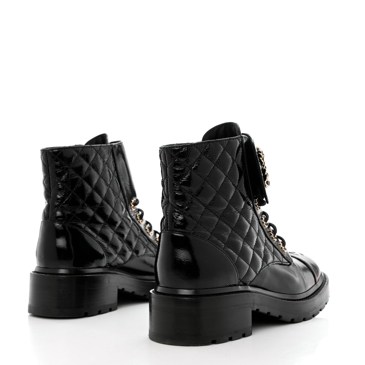 Shiny Goatskin Calfskin Quilted Lace Up Combat Boots 38 Black
