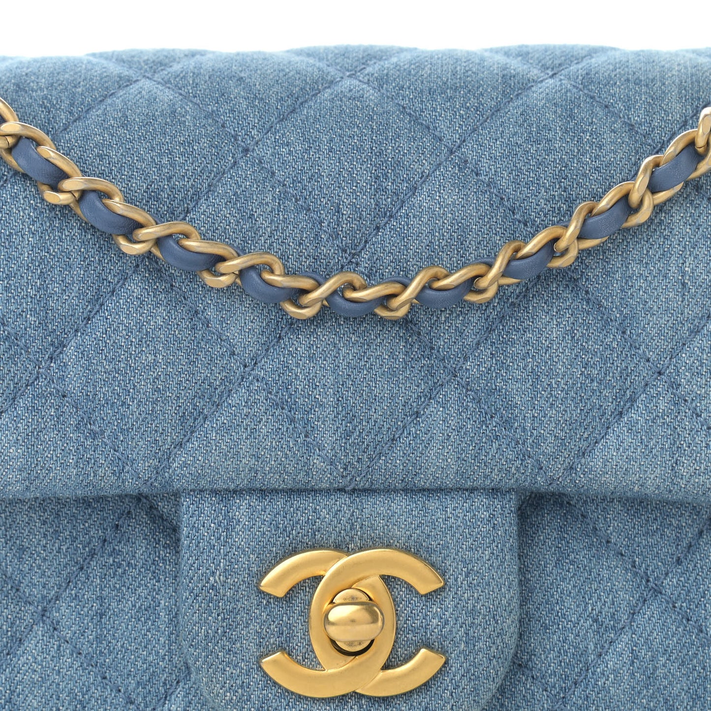 Denim Quilted Mini Pearl Crush Rectangular Flap Blue