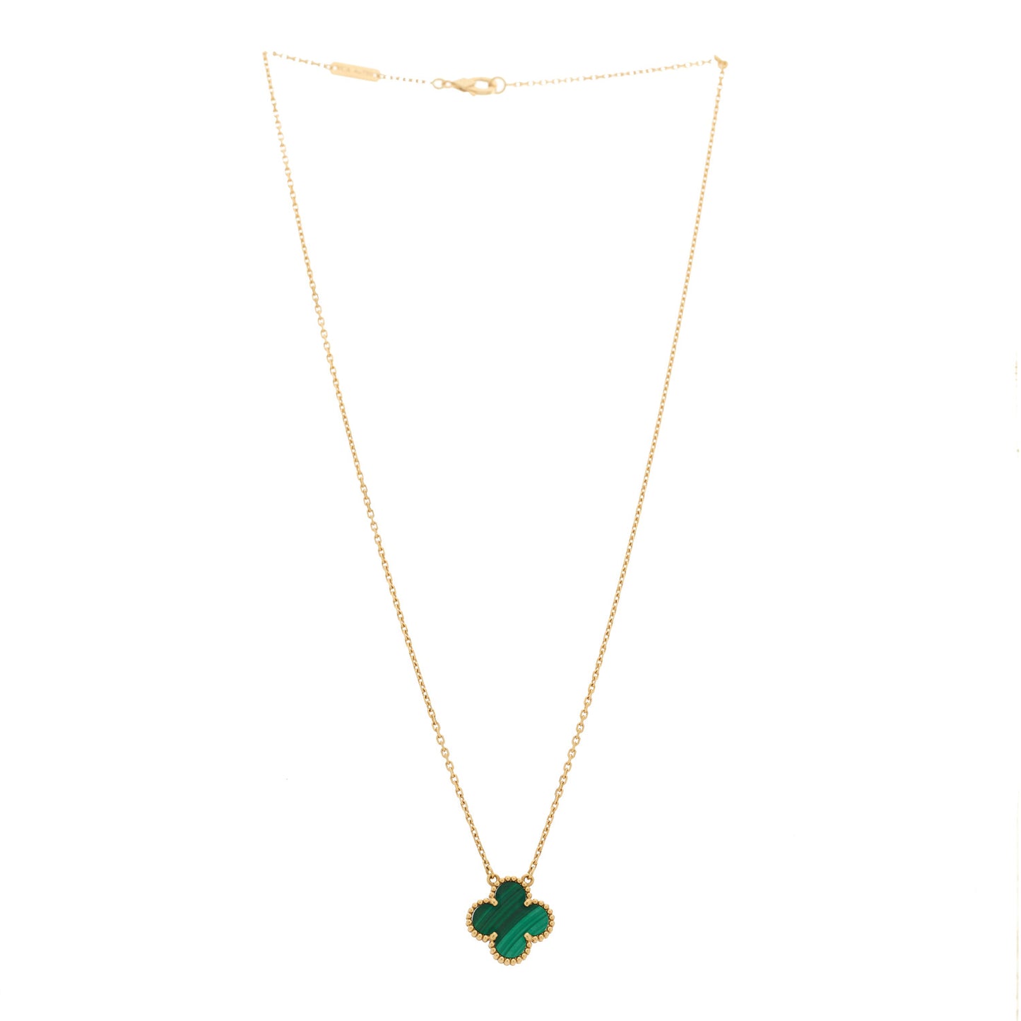18K Yellow Gold Malachite Vintage Alhambra Pendant Necklace