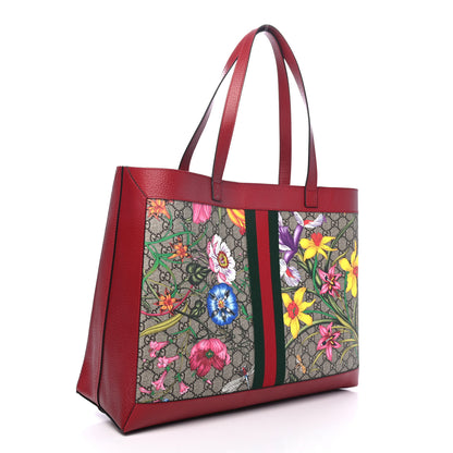 Gucci GG Supreme Monogram Flora Web Large Ophidia Tote Red 2 of 4