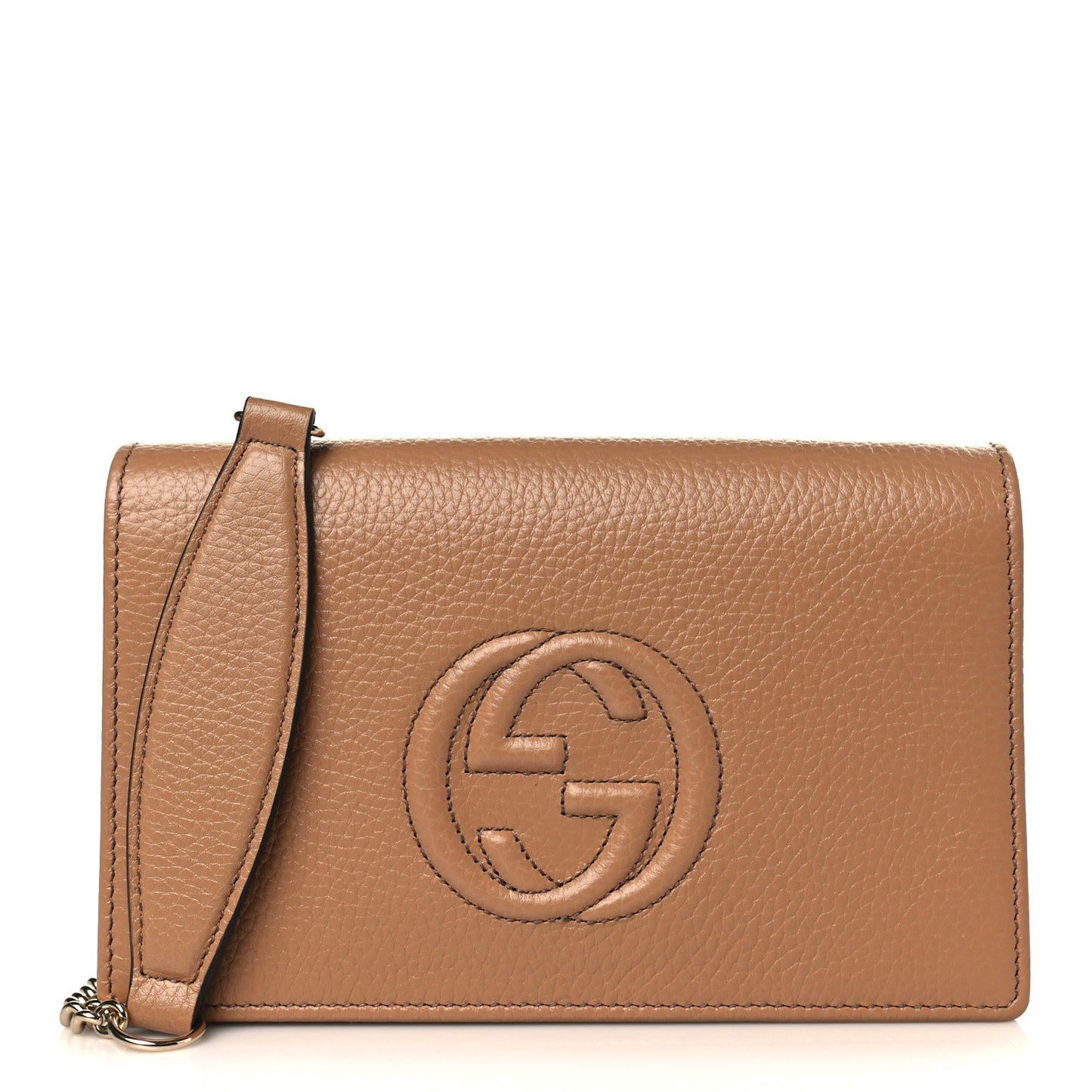 Pebbled Calfskin Soho Wallet on Chain Camelia