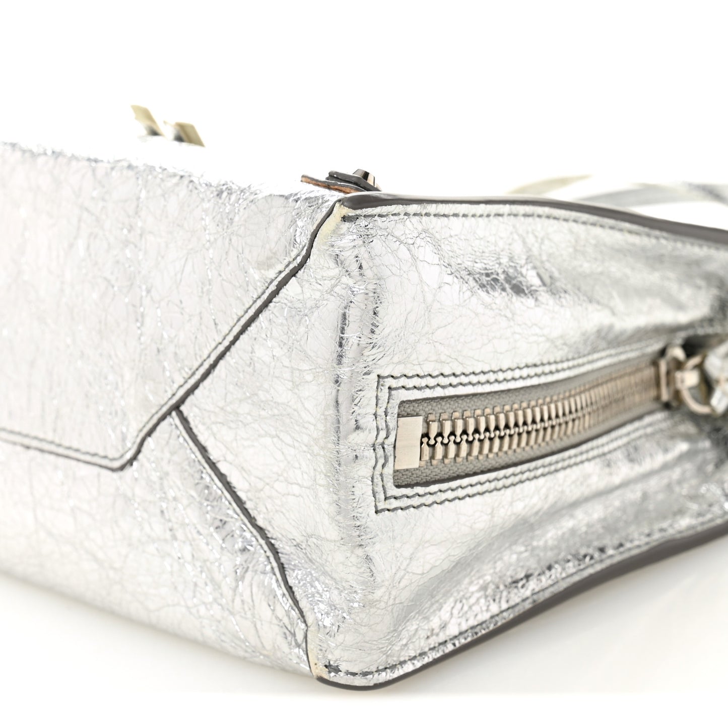 Metallic Calfskin Papier Mini A4 Tote Silver