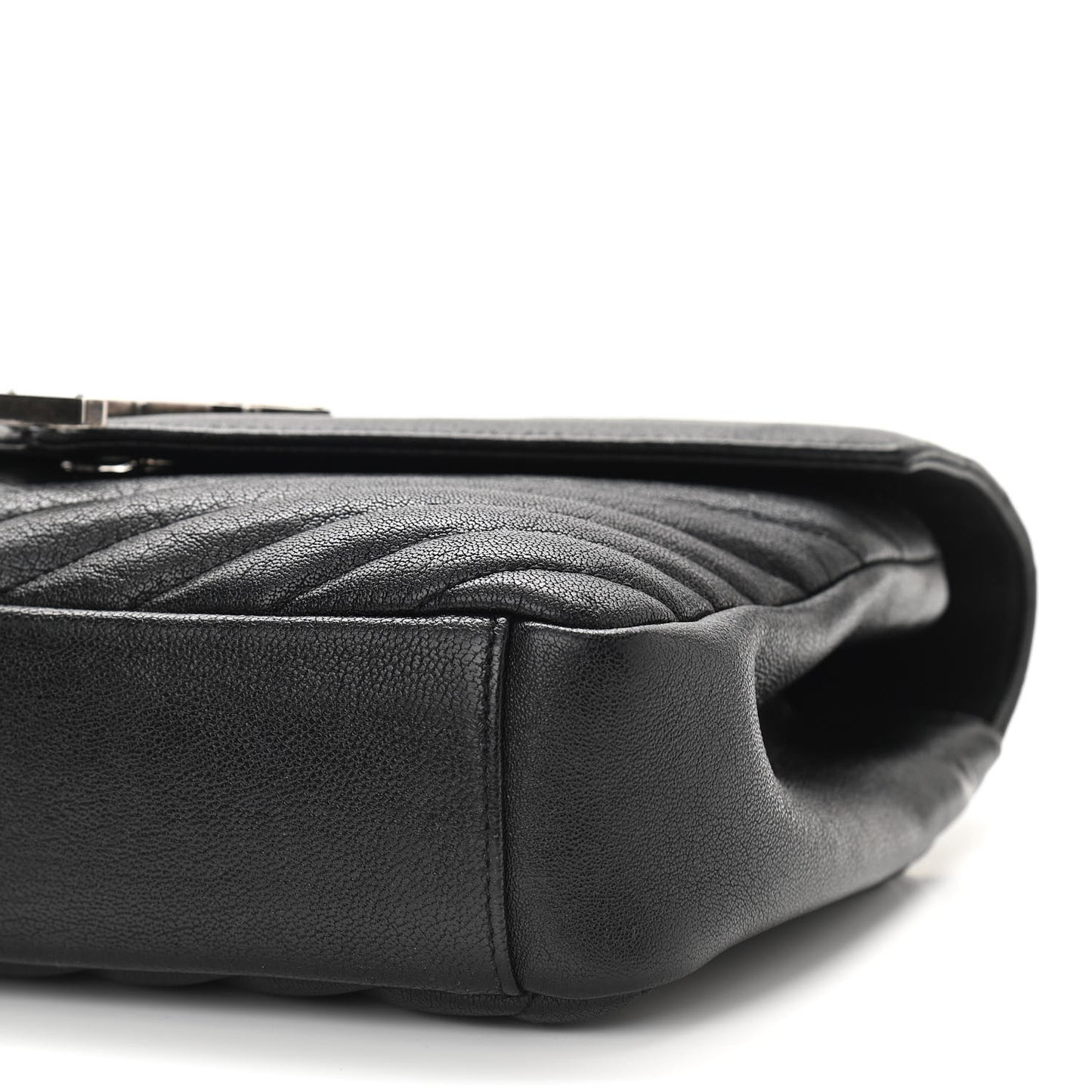Sheepskin Matelasse Chevron Monogram Medium College Bag Black