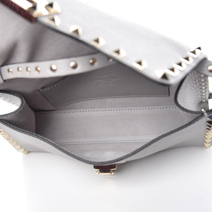 Valentino Garavani Pebbled Calfskin Medium Rockstud Flip Lock Crossbody Bag Pastel Grey 7 of 8