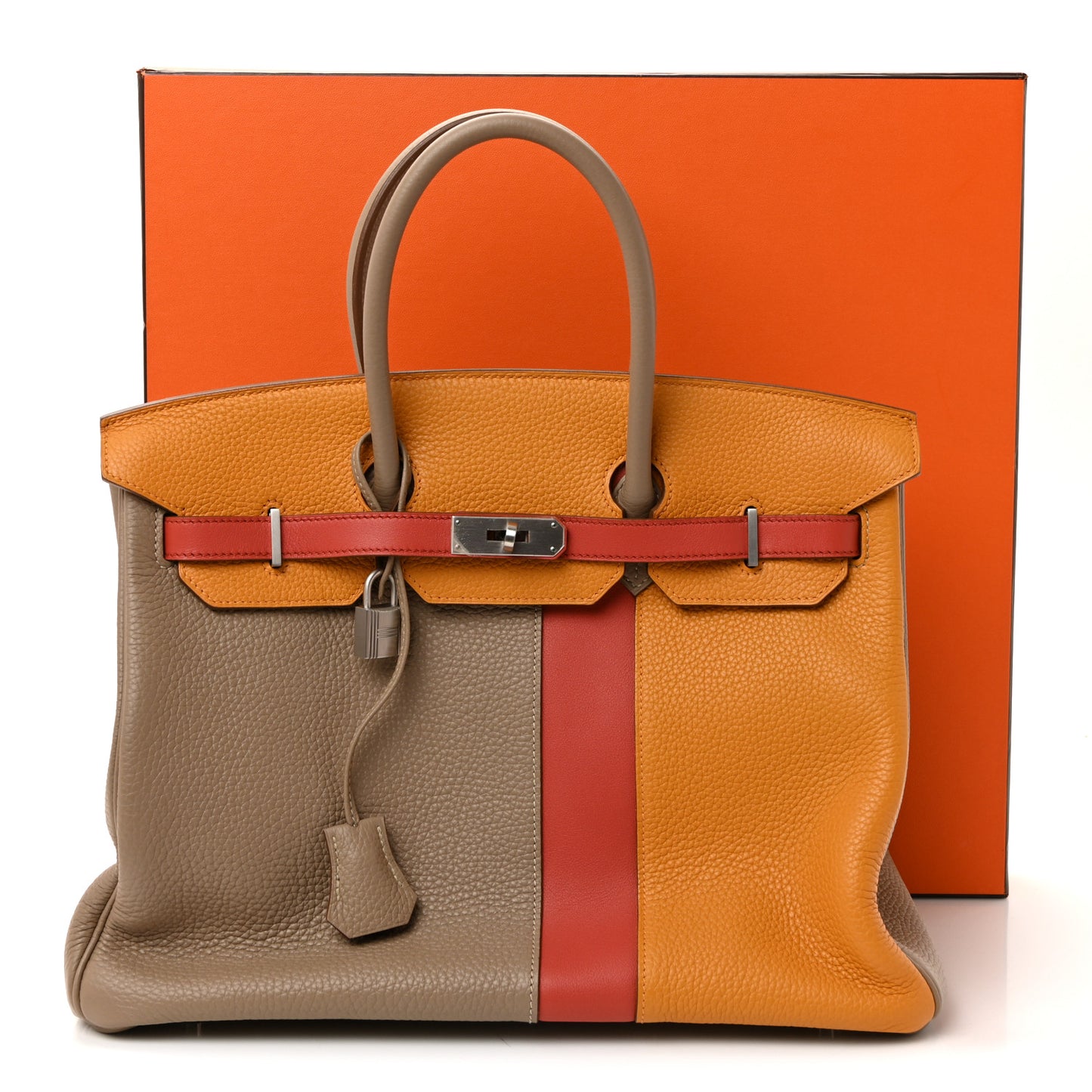 Taurillon Clemence Swift Tri-Color Birkin 35 Sanguine Gris Tourterelle Moutarde