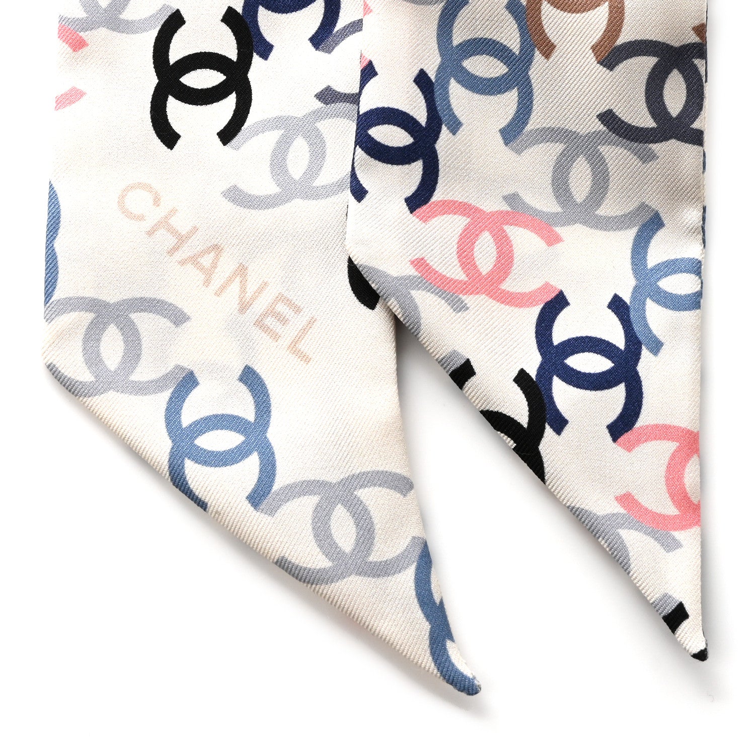 Chanel Silk Twill CC Slim Bandeau Scarf Ecru Multicolor 2 of 3