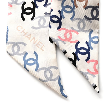 Chanel Silk Twill CC Slim Bandeau Scarf Ecru Multicolor 2 of 3