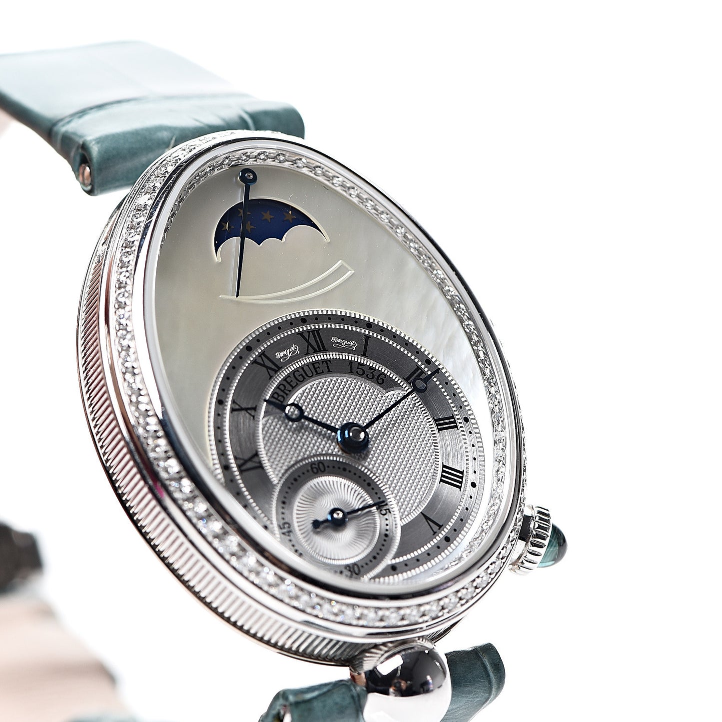 18K White Gold Alligator Diamond Bezel Mother of Pearl 29mm Reine de Naples Automatic Watch 8908