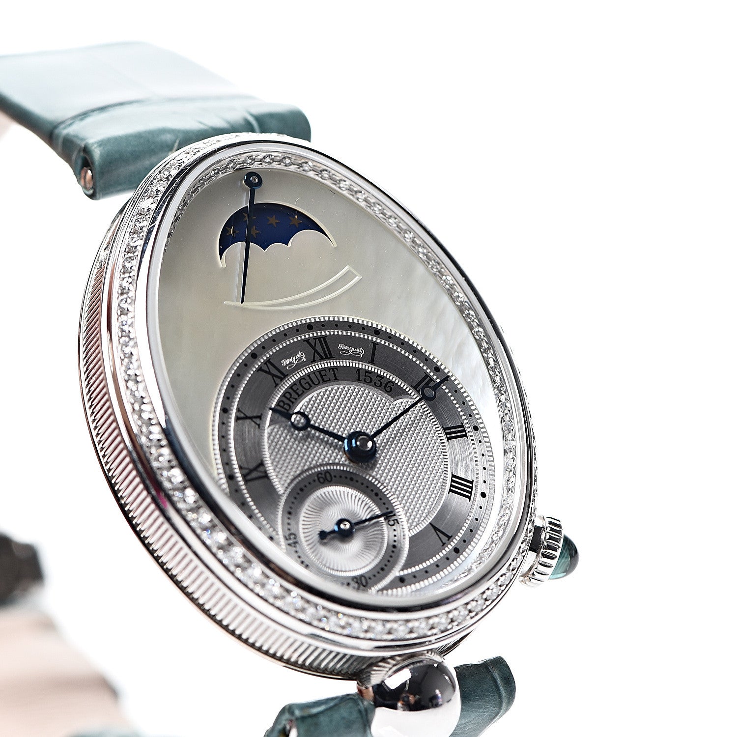 Breguet 18K White Gold Alligator Diamond Bezel Mother of Pearl 29mm Reine de Naples Automatic Watch 8908 8 of 9