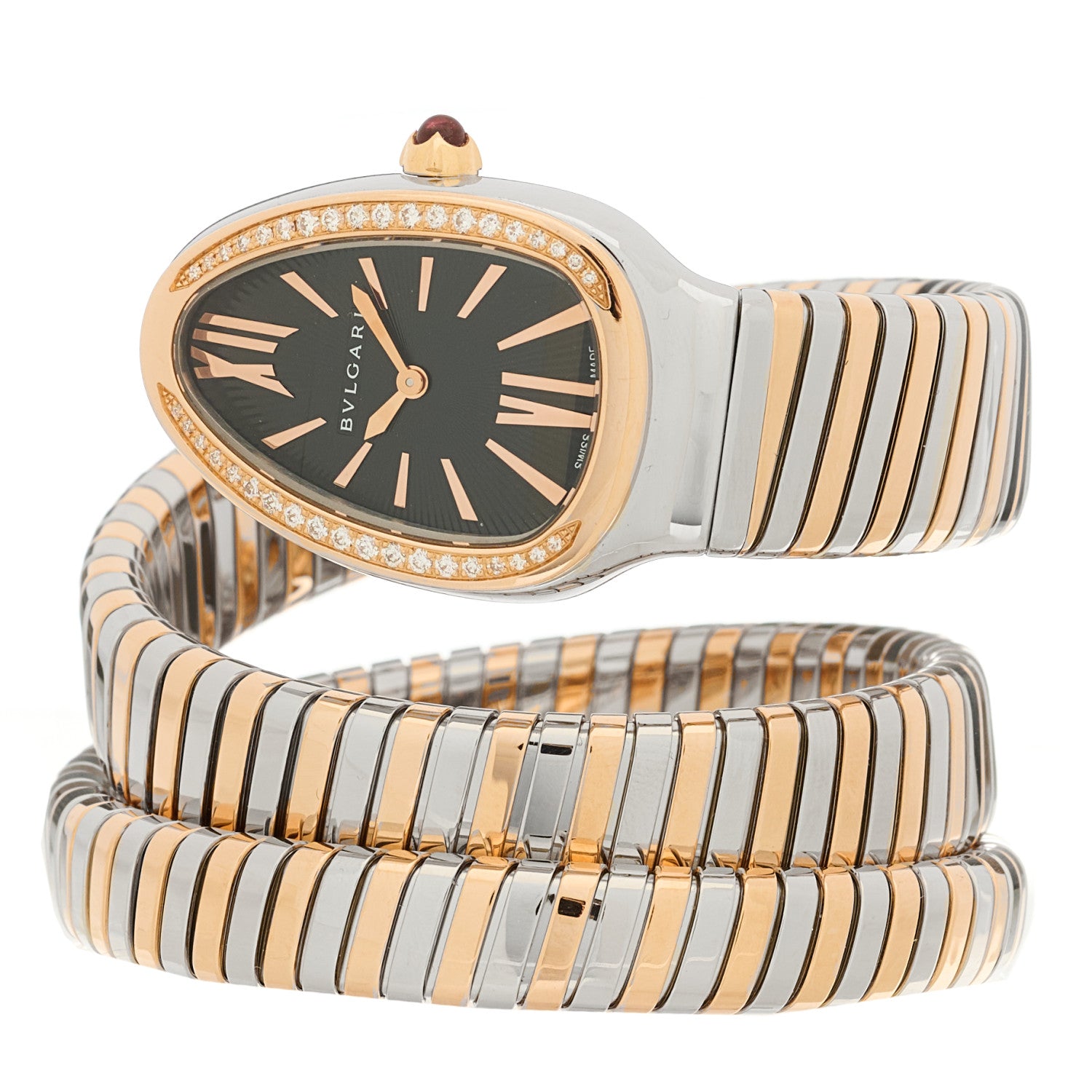 Bulgari Stainless Steel 18K Rose Gold Diamond Bezel 35mm Serpenti Tubogas Double Spiral Quartz Watch Black 2 of 4