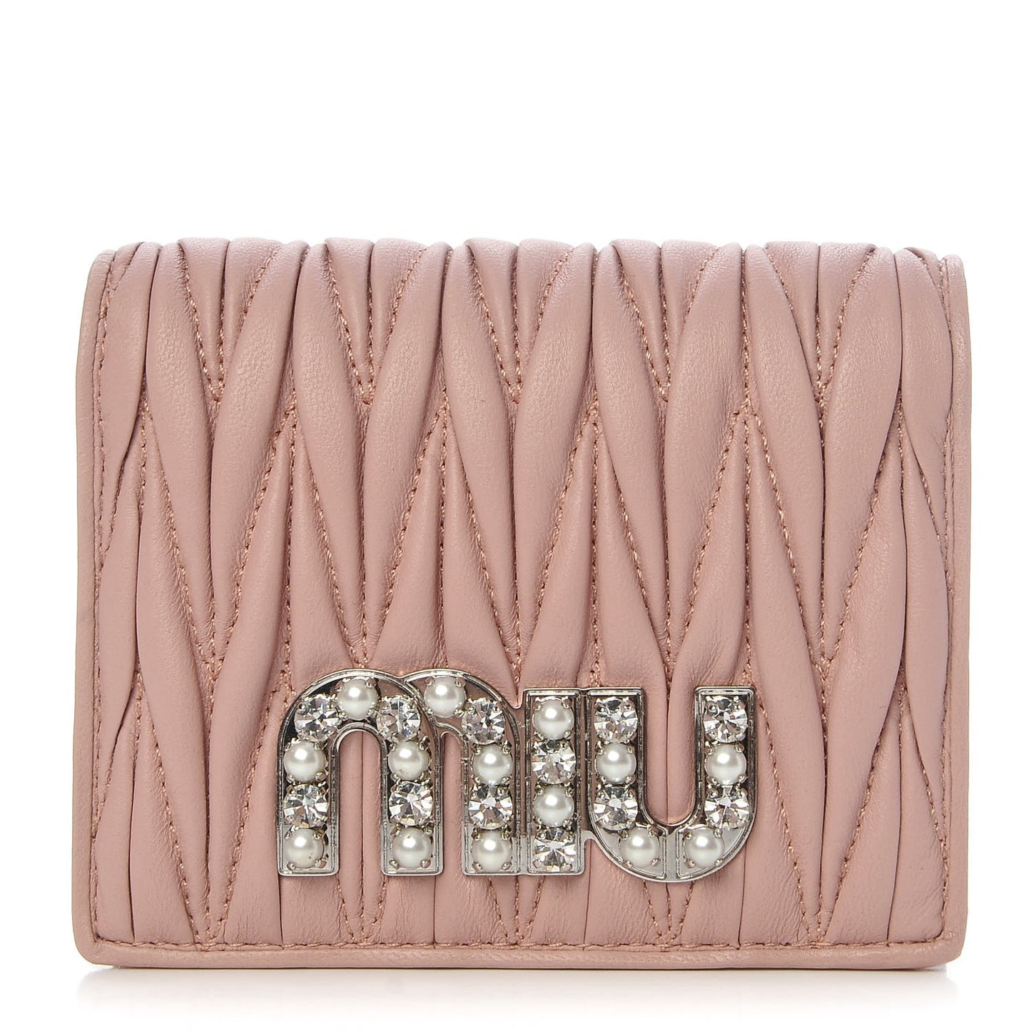 Nappa Matelasse Crystal Pearl Logo Compact Wallet Orchidea