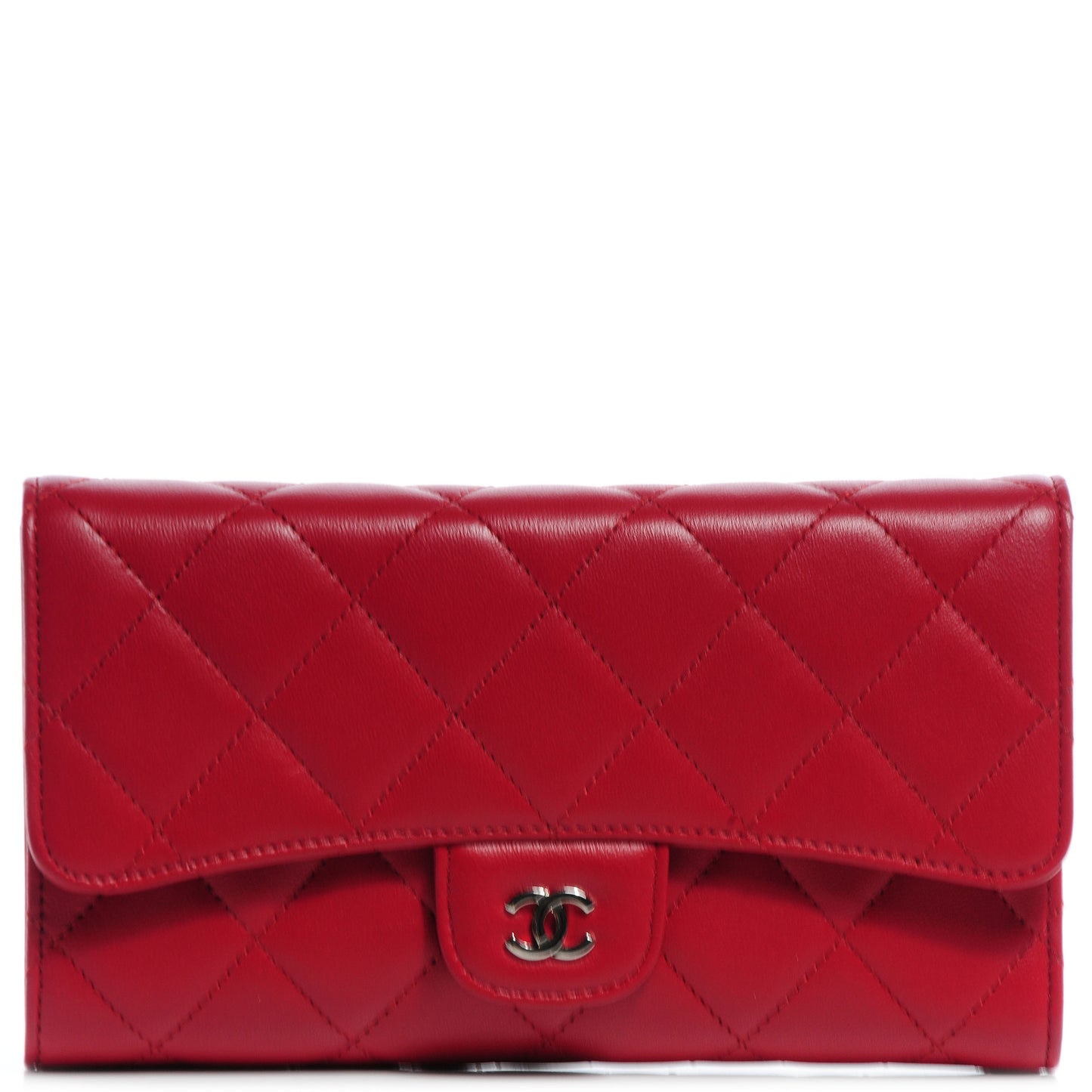 Lambskin Quilted Large Flap Wallet Red