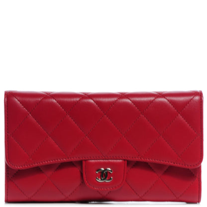 Chanel Lambskin Quilted Large Flap Wallet Red 1 of 9