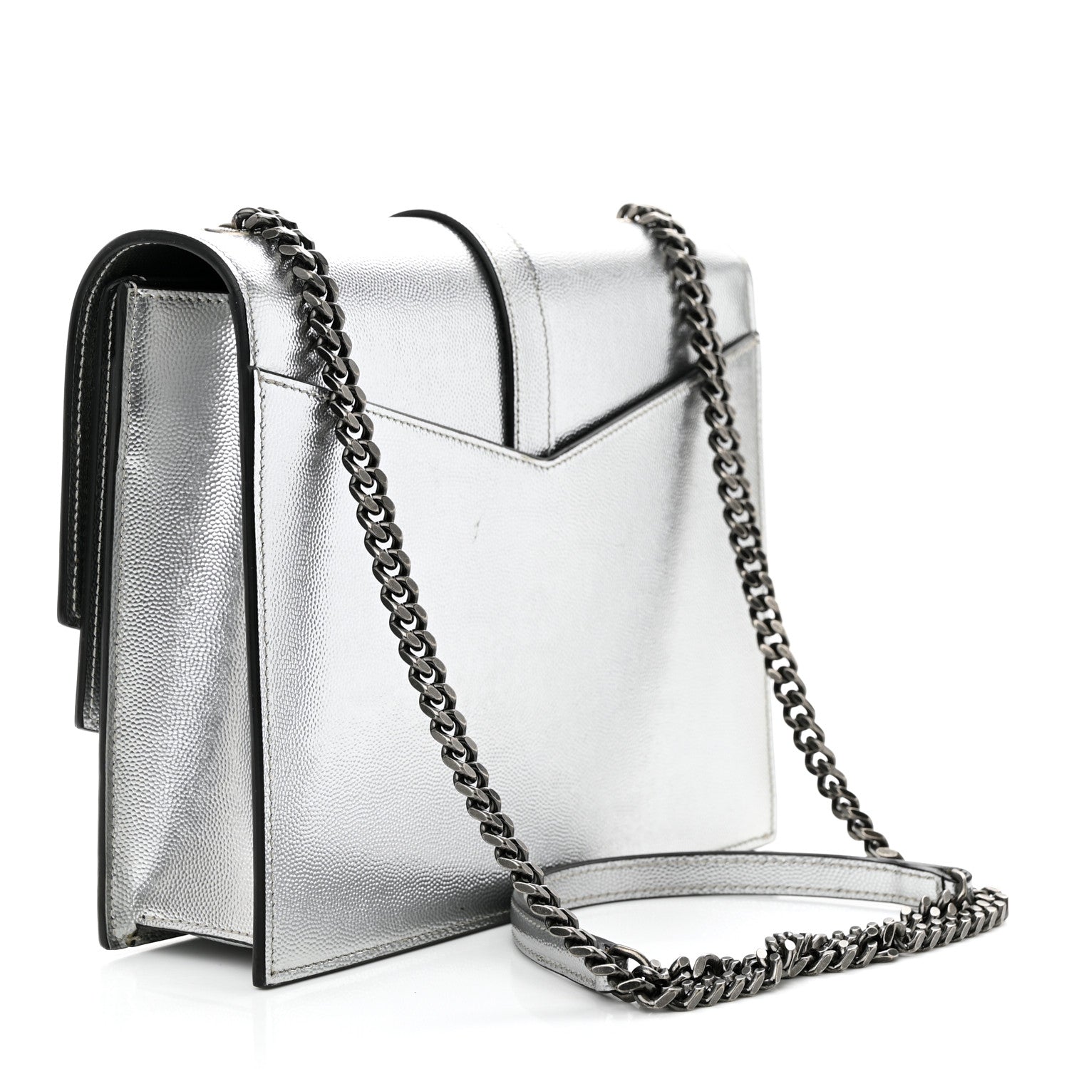 Saint Laurent Grain De Poudre Monogram Medium Sulpice Shoulder Bag Silver 3 of 15