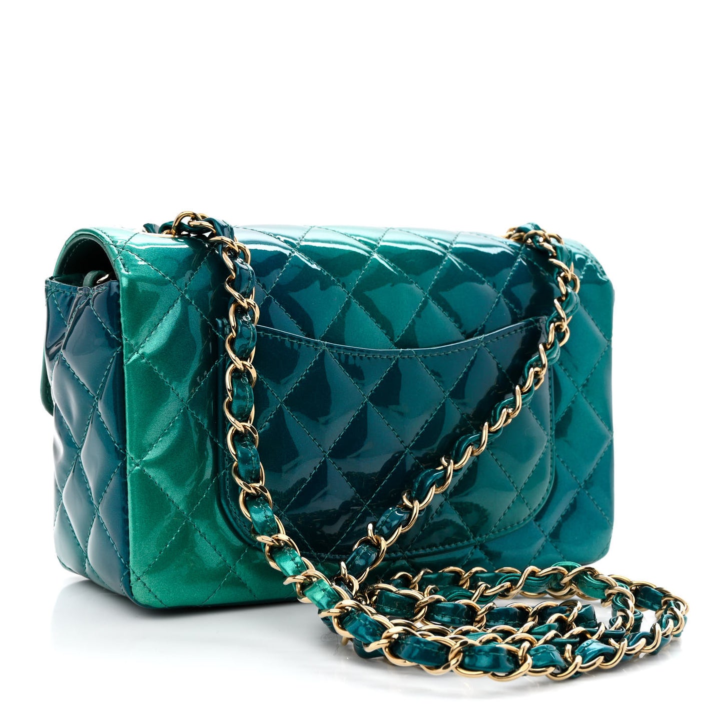 Shaded Patent Calfskin Quilted Mini Rectangular Flap Green Blue