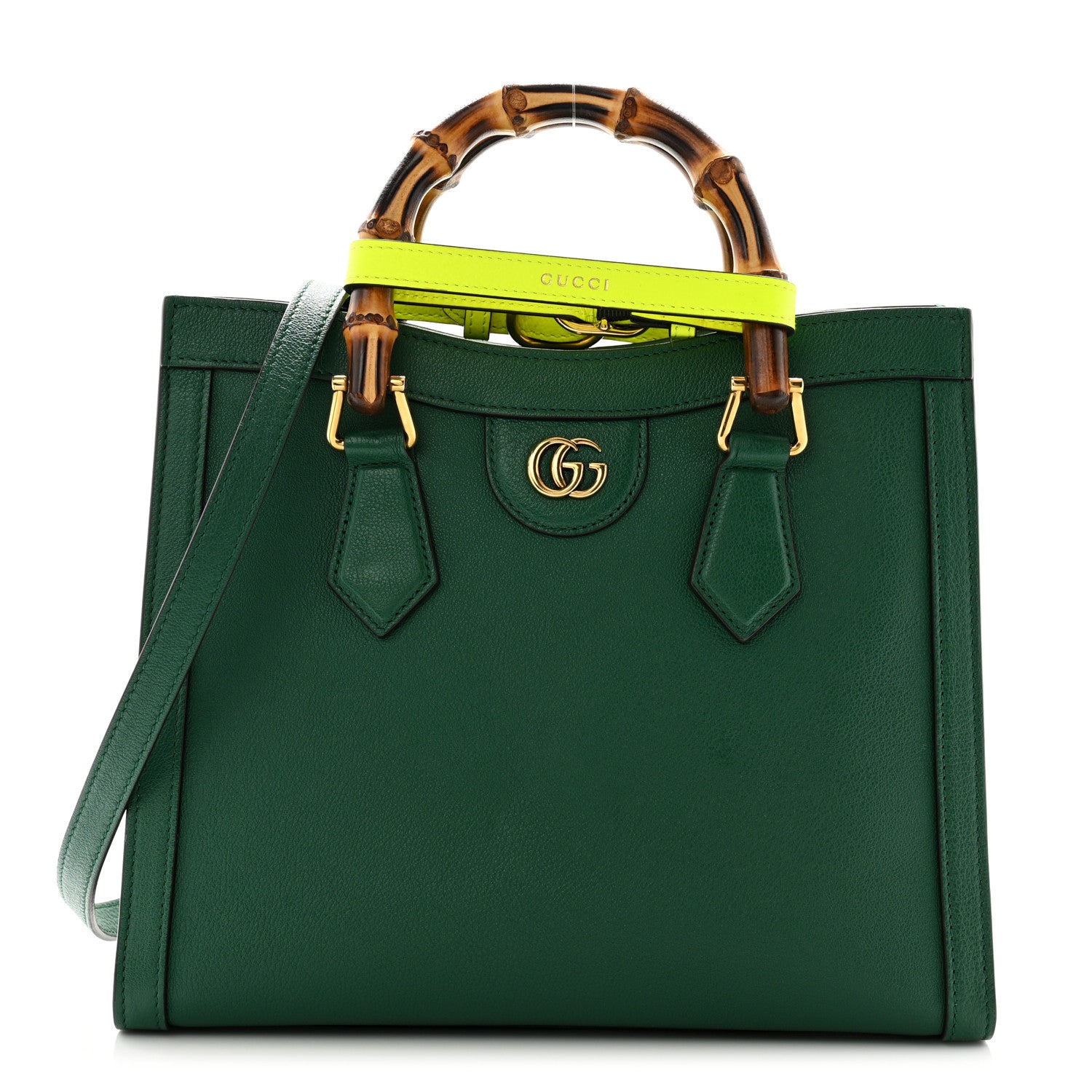 Gucci Wonka Grain Calfskin Small Diana Tote Bag Green Yellow Fluo 1 of 10