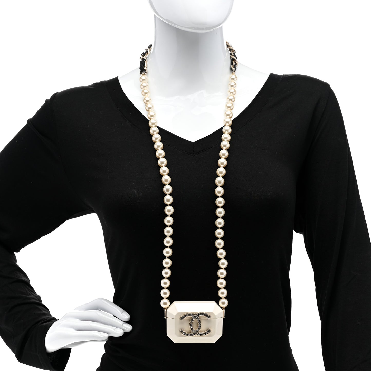 Resin Crystal Pearl Lambskin Airpods Pro Holder Necklace Pearly White