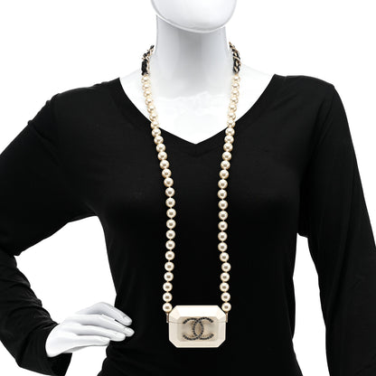 Chanel Resin Crystal Pearl Lambskin Airpods Pro Holder Necklace Pearly White 2 of 6