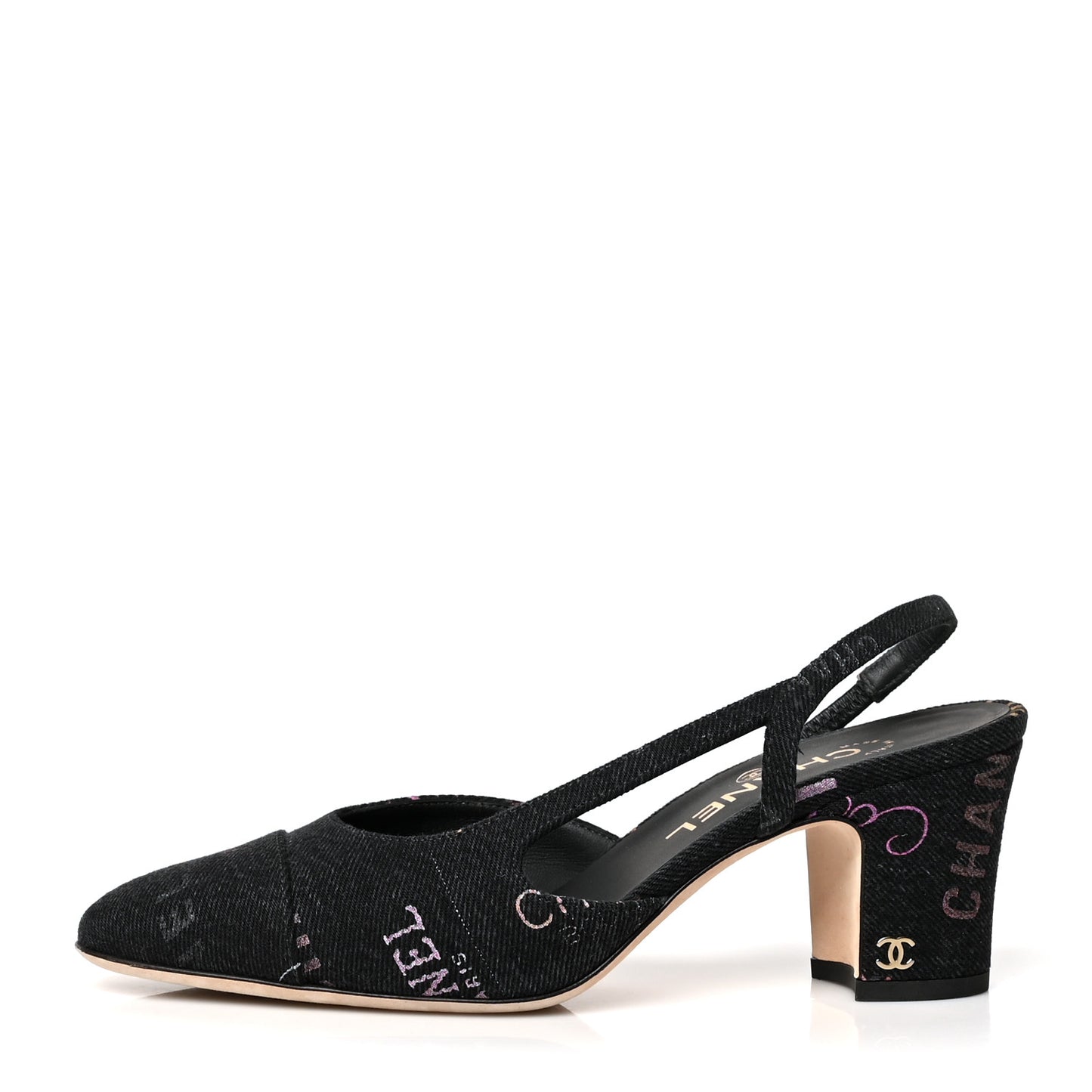 Denim Cap Toe Denim Mood Slingback Flats 37.5 Black Multicolor