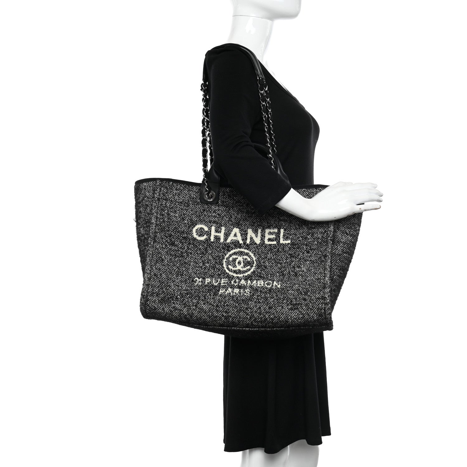 Chanel Mixed Fibers Calfskin Medium Deauville Tote Black 2 of 12