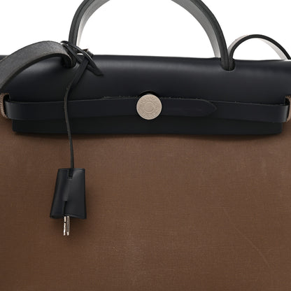 Hermes Vache Hunter Toile Herbag Zip 31 PM Etoupe Bleu Saphir 9 of 12