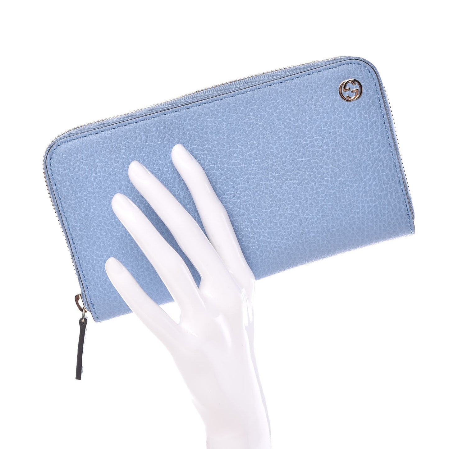 Dollar Calfskin GG Zip Around Wallet Mineral Blue
