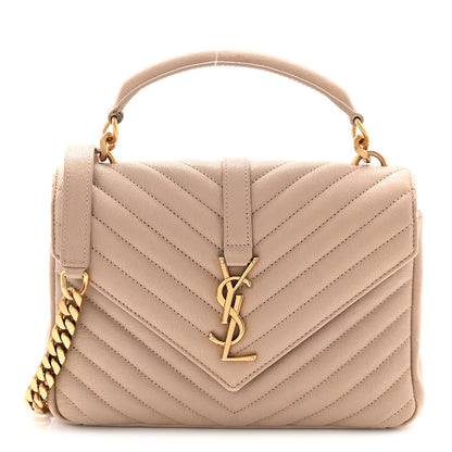 Saint Laurent Sheepskin Matelasse Chevron Monogram Medium College Bag Dark Beige 1 of 10