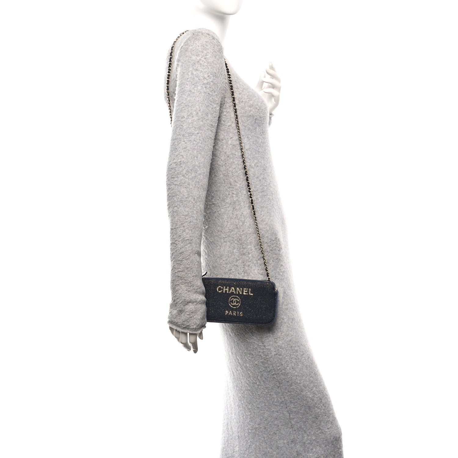 Chanel Canvas Small Deauville Clutch With Chain Navy 2 of 13