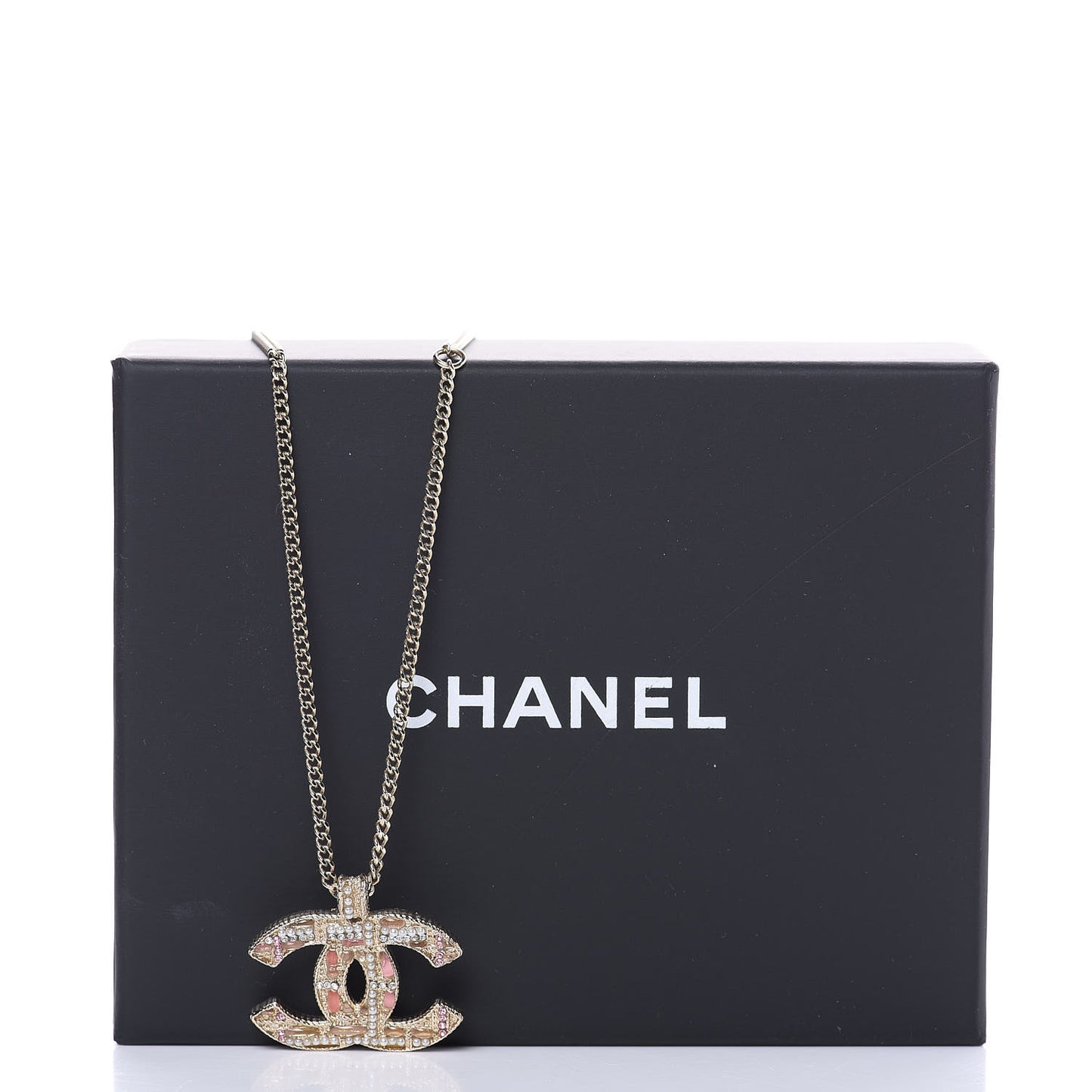 Crystal Pearl Tweed Effect CC Necklace Gold