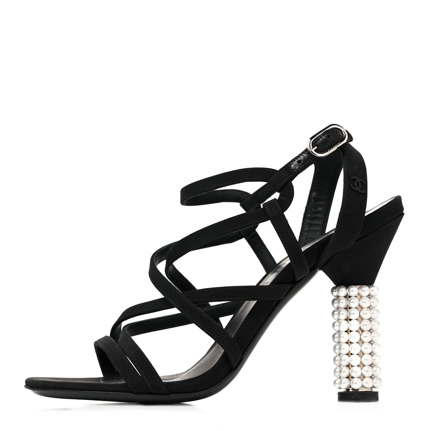 Chanel Suede Pearl Sandals 38 Black 1 of 7